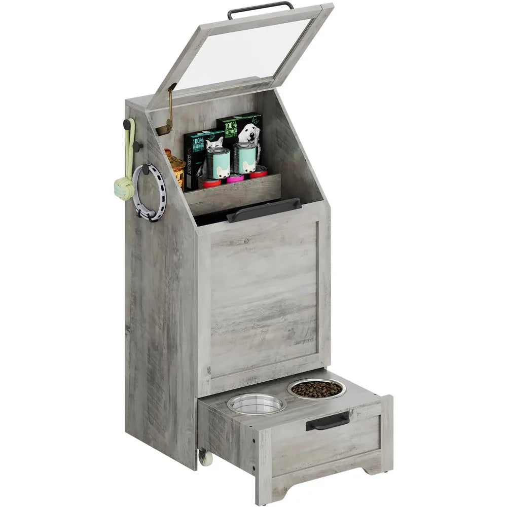 Feeding Station, Dog Food Storage Cabinet with 2 Elevated Bowls, Pet Storage Cabinet, Modern Feeder, Pet Feeding Station