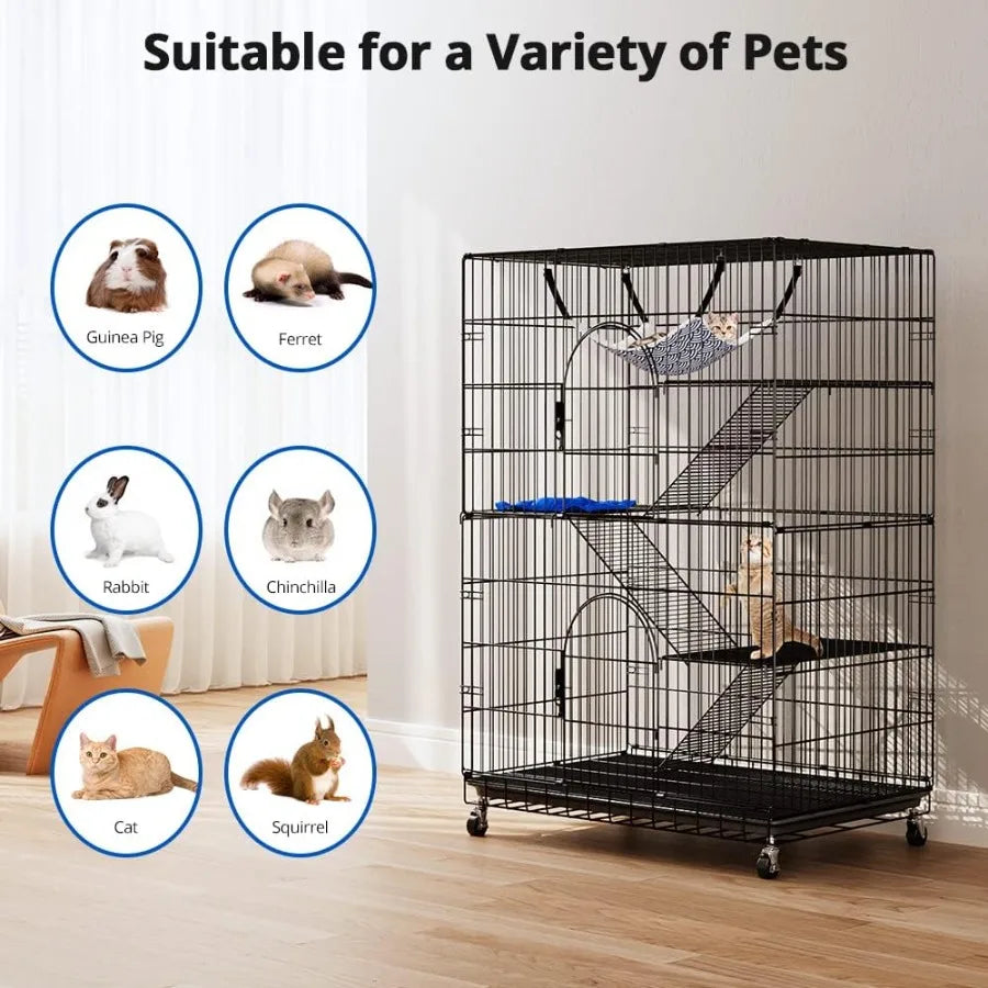 4-Tier Cat Cage 51 Inch Cat Crate Kennel Enclosure Playpen Large Metal Pet Cat Kitten Ferret Animal House Cage Indoor Outdoor w