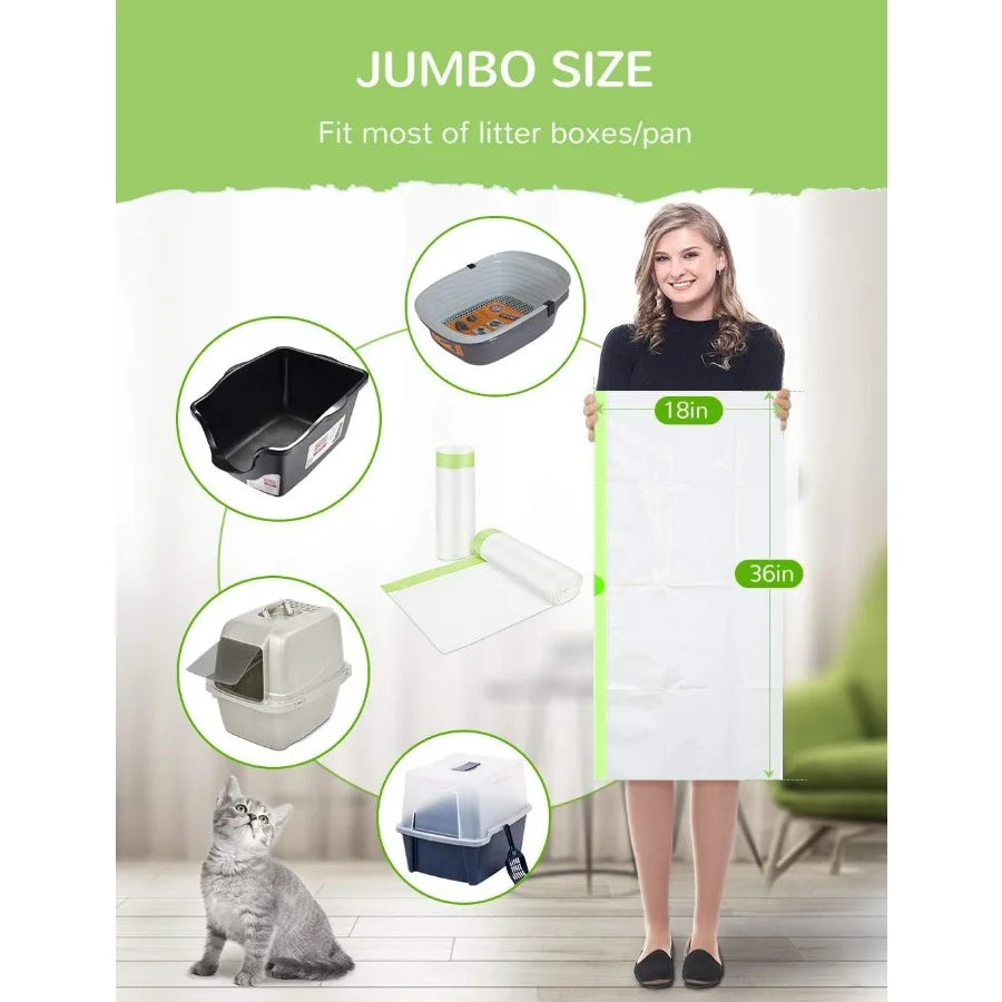 Jumbo Cat Litter Pan Liners 34 Count with Drawstring for Easy Cleanup Thick and Large Size XL Pet Supplies 36 x 19 Ideal for Da