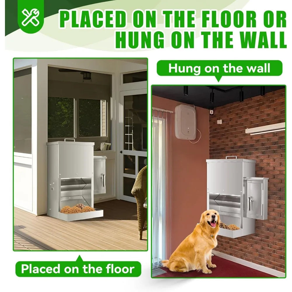 Chipak 16L Large Automatic Dog Feeder with Timer, Stainless Steel Pet Food Dispenser W/Programmable Feeding Schedule for Large B