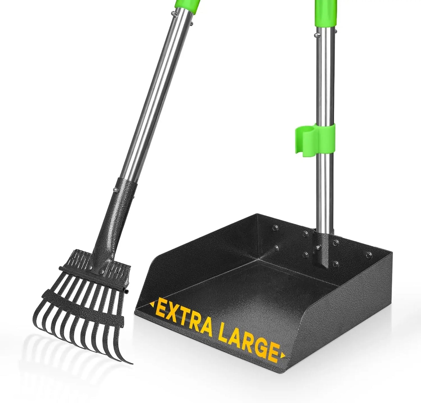 Dog Pooper Scooper Long Handle Stainless Metal Tray and Rake for Medium Small Dogs Heavy Duty Pet Supplies