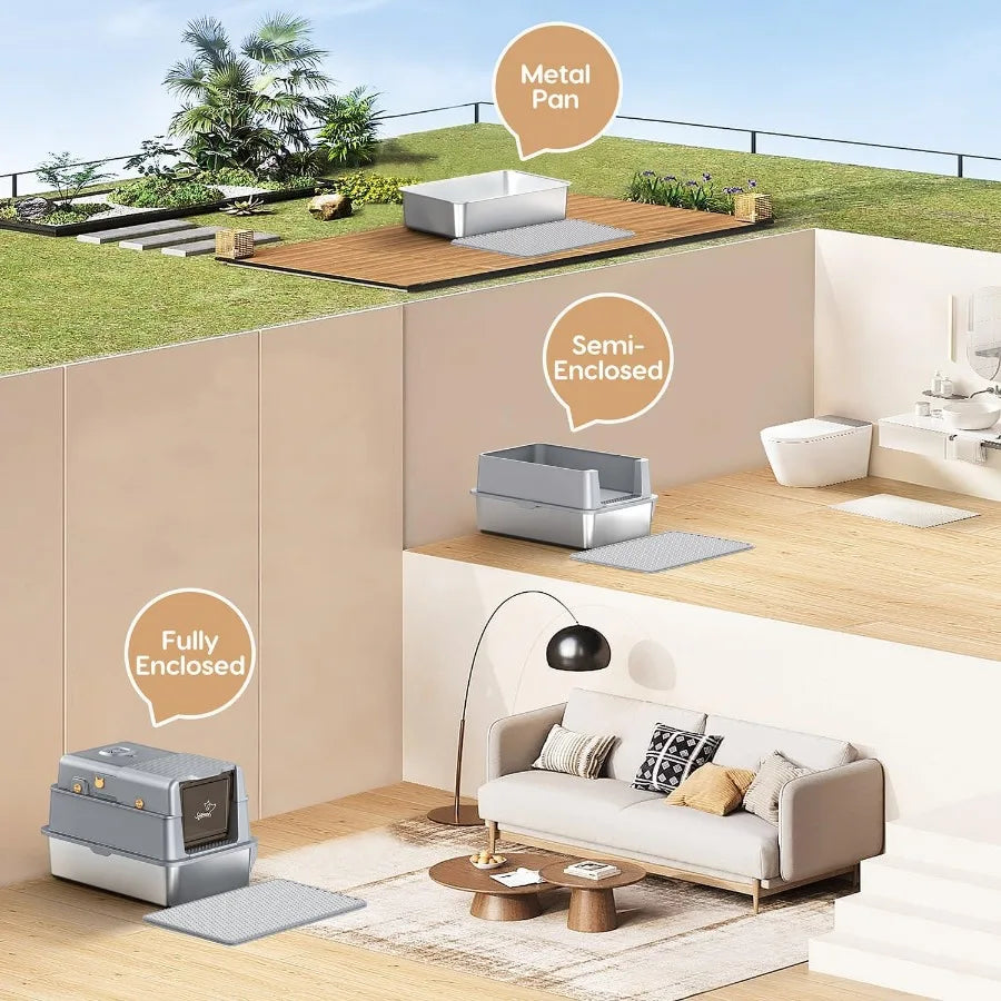 L7 ProStainless Steel Litter Box with Lid XXL Extra Large Enclosed Metal Cat Box for Kitty Big Cats Odor Control Cat Litter Deo