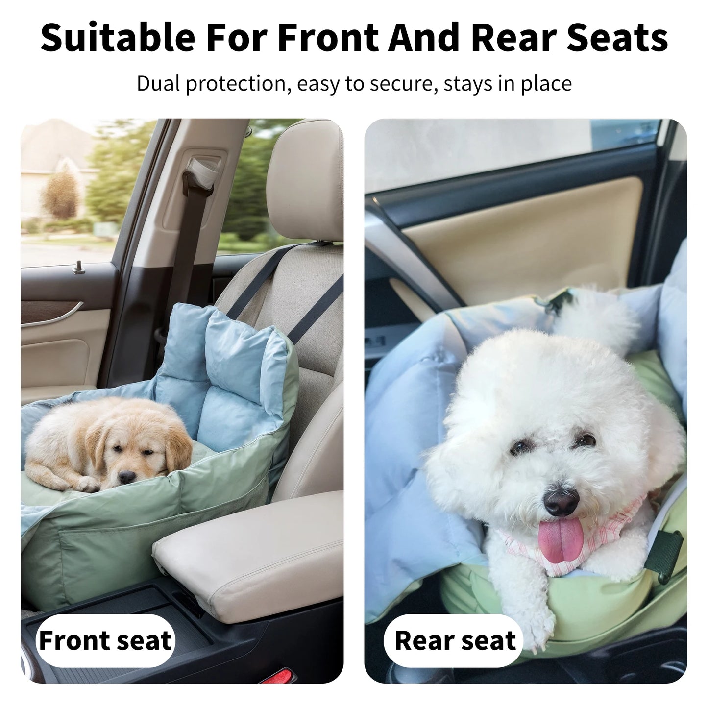 Dog Car Seat Safe & Cozy Travel Bed and Carrier for Small Dogs, Puppies, Pets up to 10 KG, Clip-On Leash & Storage Pockets
