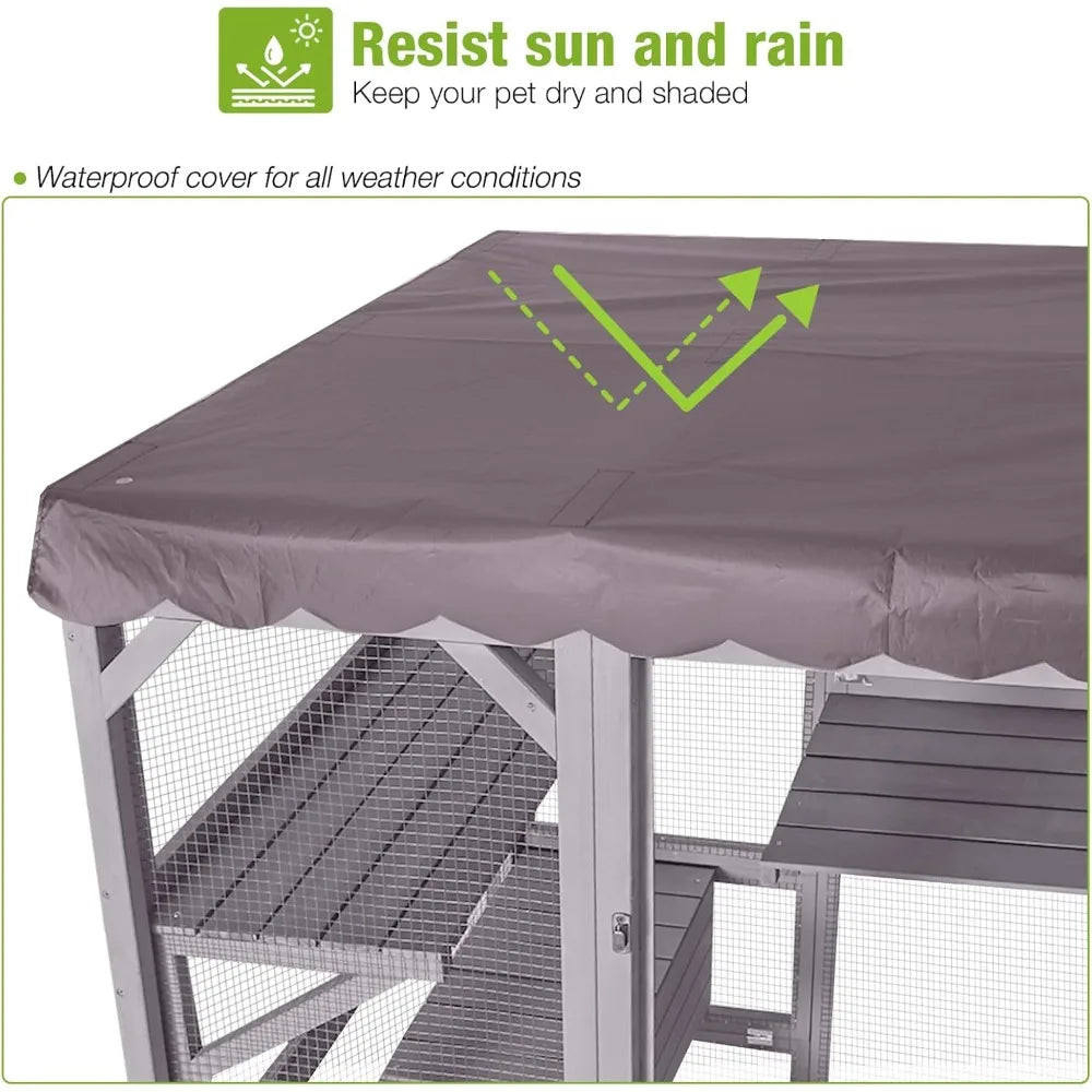 Catio Outdoor Cat Enclosure Large Walk in Window Cat House for Multiple Cats with 7 Platforms and 2 Resting Boxes, Tarp