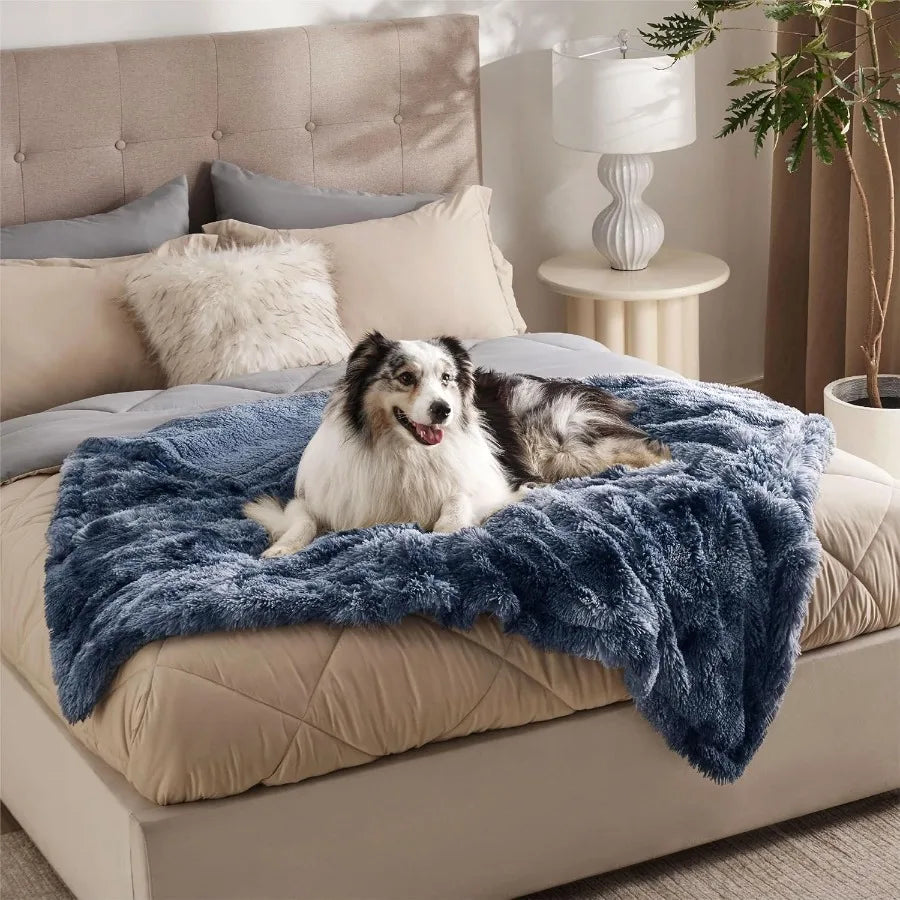Waterproof Dog Blankets for Large Dogs Calming Cat Blanket for Couch Protector Washable Long Faux Fur Pet Throw Blanket for Pup
