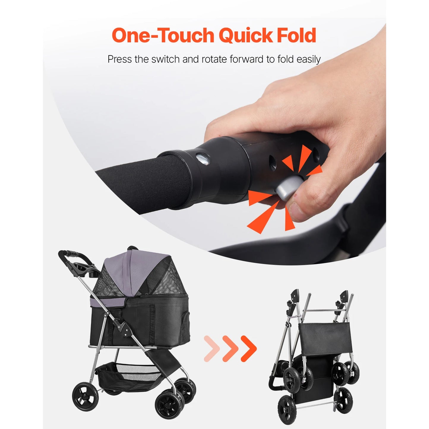 SucceBuy Pet Stroller 35 lbs Weight Capacity Dog Stroller Cart 4 Wheels Pram w/Detachable Mesh Carrier w/ Brake for Small to Pet