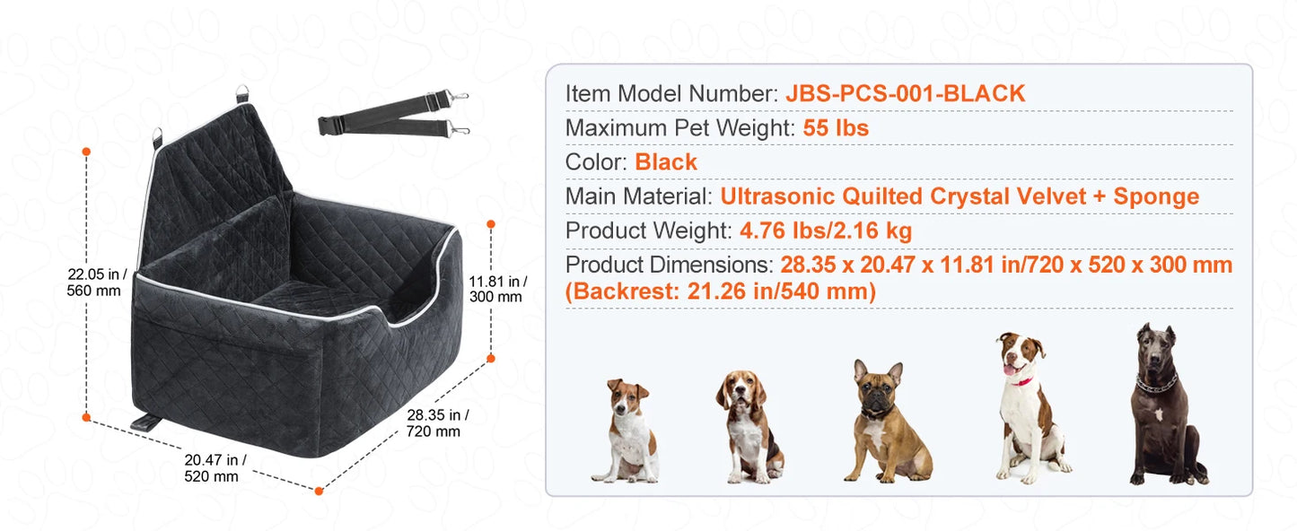 SucceBuy Dog Car Seat Dog Booster Seat for Car with A Storage Pocket Sponge Filling Car Bed for Medium Large Dog up to 55 lbs