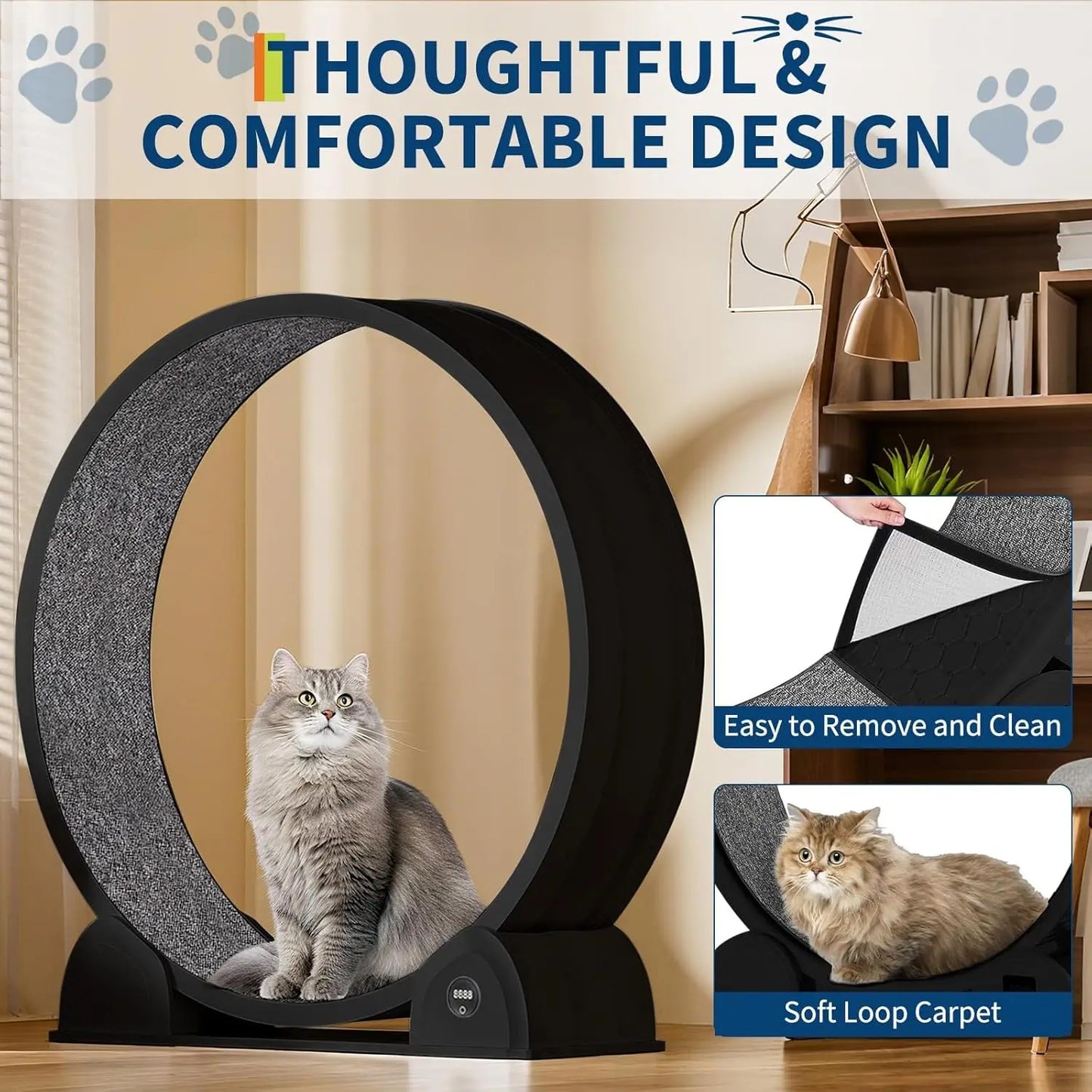 Cat Exercise Wheel 45" Large Treadmill For Indoor Cats Quiet Running Wheel With Smart Pedometer For Running Walking Training