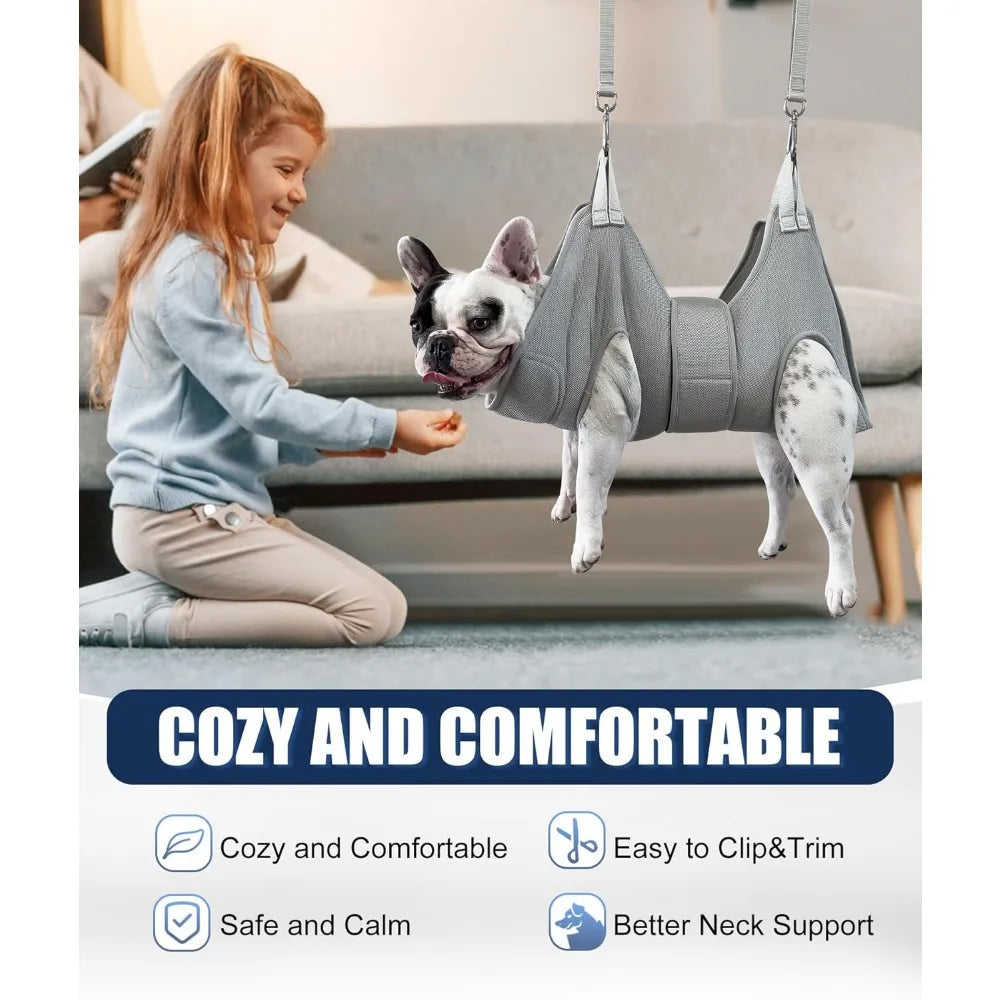 X-Large Dog Grooming Hammock with Thick Neck Support for Nail Trimming, Gray Pet Restraint Holder