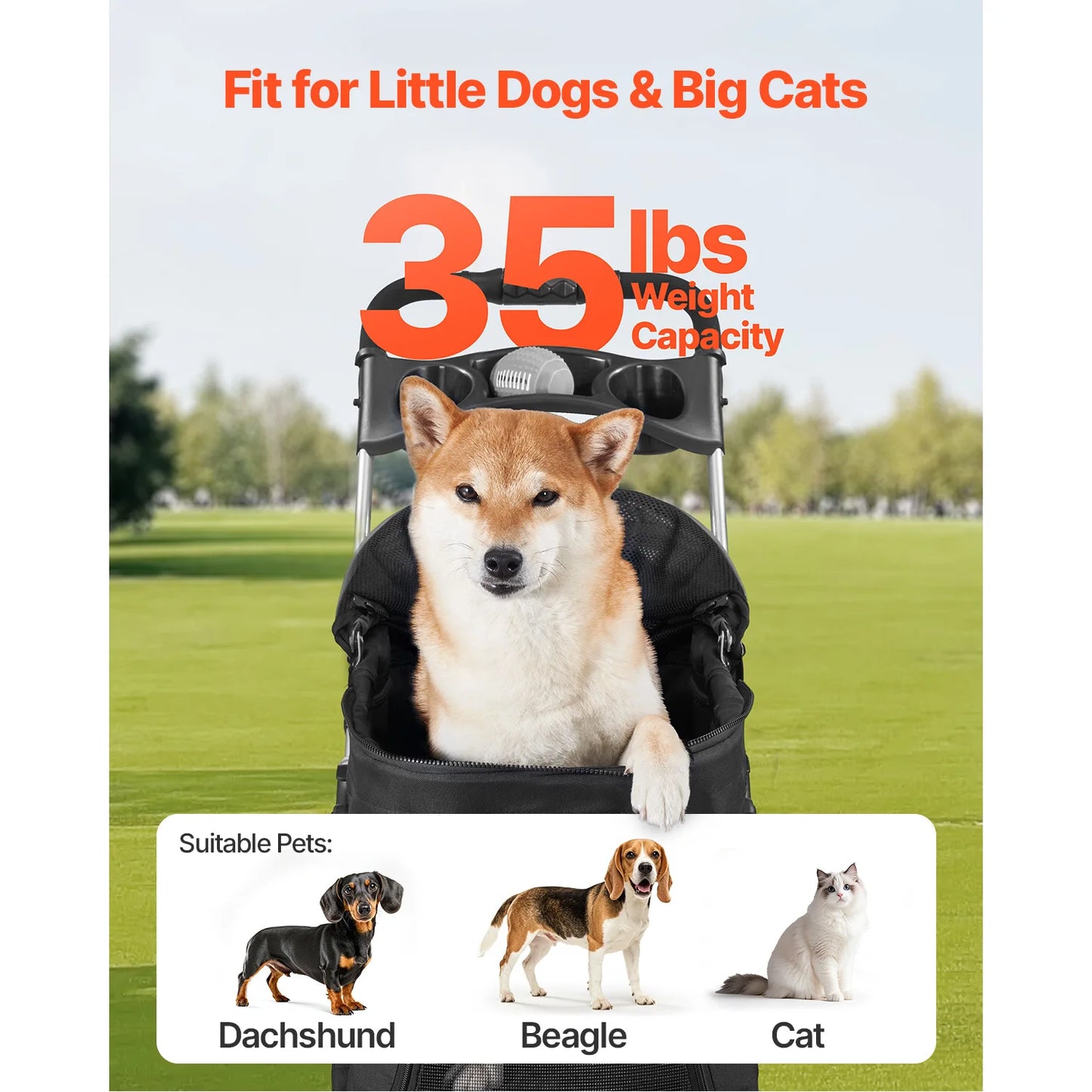 SucceBuy Pet Stroller 35 lbs Weight Capacity Dog Stroller Cart 4 Wheels Pram w/Detachable Mesh Carrier w/ Brake for Small to Pet