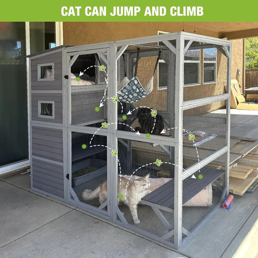 House Catio Outdoor Cat Enclosure 76.8 Large Kitty Shelter for Cats Outdoor Patio, Large Weatherproof Cat Cage with Window