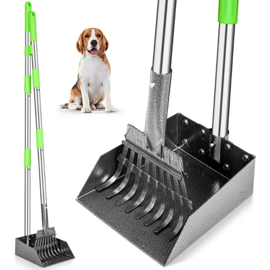 Dog Pooper Scooper Long Handle Stainless Metal Tray and Rake for Medium Small Dogs Heavy Duty Pet Supplies