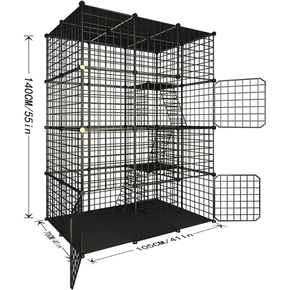 Indoor Cat Cage Enclosure DIY,Cat Playpen Catio Thick Metal Wire Kennels for 1-3 Cats Kitten Cage Detachable Patio Cat Crate （On