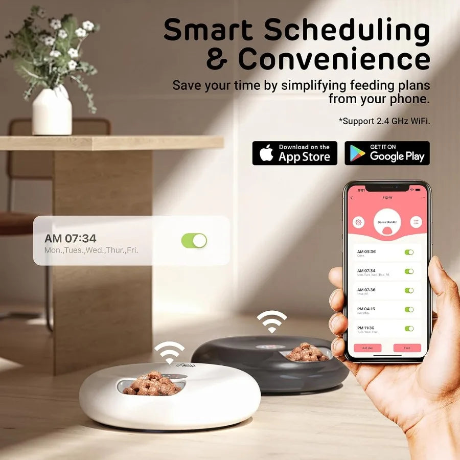 Stainless Steel Tray Version Donut Frost WiFi 6 Meal Automatic Wet Food Feeder with Ice Packs for Senior and Weak Pets App Cont