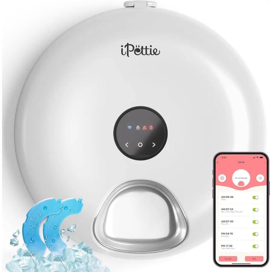 Stainless Steel Tray Version Donut Frost WiFi 6 Meal Automatic Wet Food Feeder with Ice Packs for Senior and Weak Pets App Cont