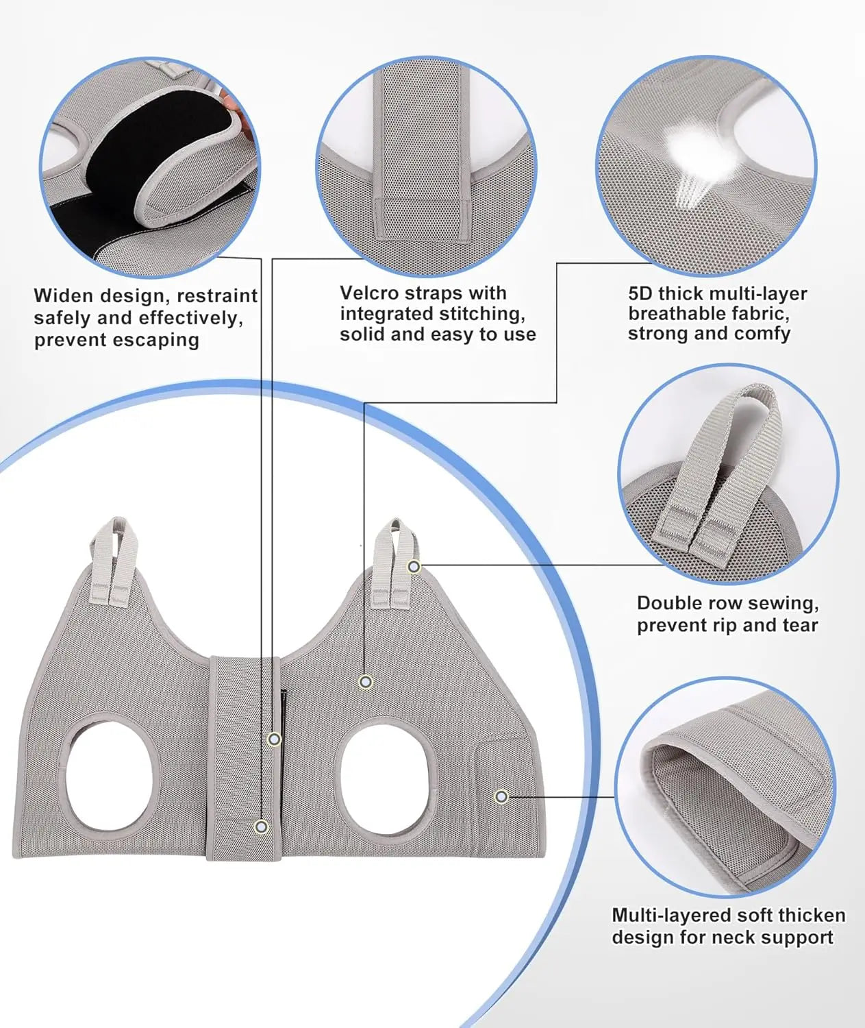 X-Large Dog Grooming Hammock with Thick Neck Support for Nail Trimming, Gray Pet Restraint Holder