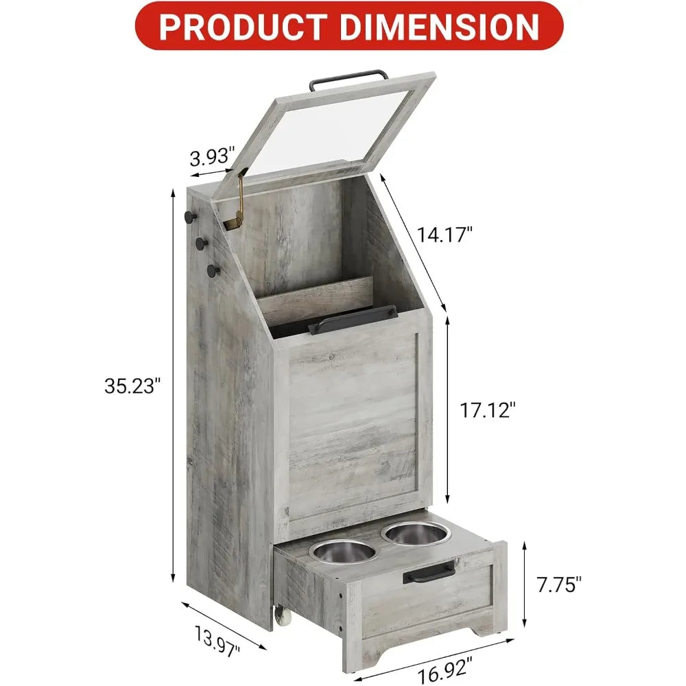 Feeding Station, Dog Food Storage Cabinet with 2 Elevated Bowls, Pet Storage Cabinet, Modern Feeder, Pet Feeding Station