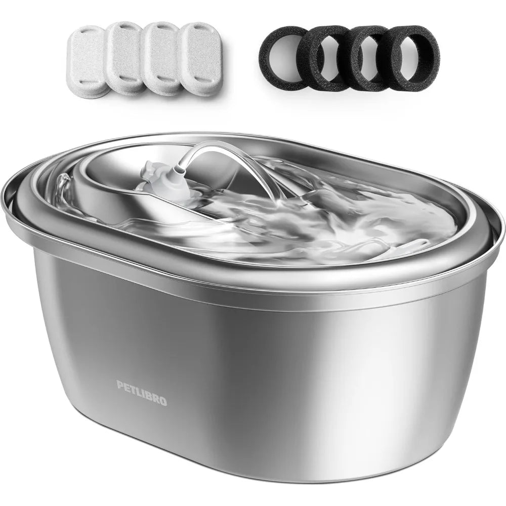 Stainless Steel Cat Water Fountain, 101oz/3L Pet Water Fountain for Cats Inside, Food-Grade Dog Water Fountain, Automatic Water
