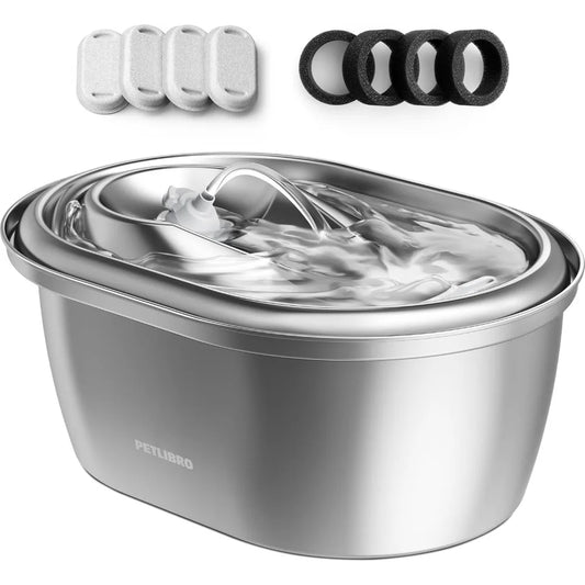Stainless Steel Cat Water Fountain, 101oz/3L Pet Water Fountain for Cats Inside, Food-Grade Dog Water Fountain, Automatic Water