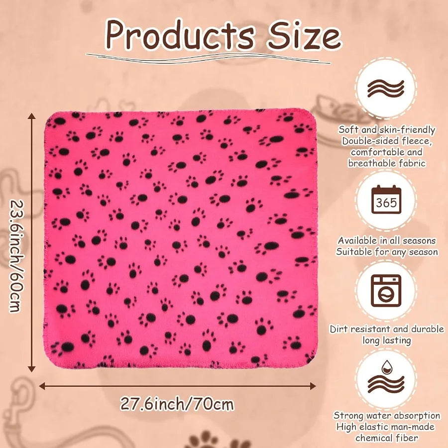 10 Pieces Pet Blankets with Paw Print Design for Dogs and Cats Soft Fleece Sleep Mat Pad Bed Cover for Kittens Puppies and Smal