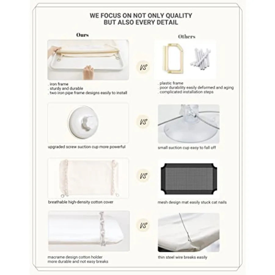 Cat Window Perch Macrame Boho Cat Hammock Wall Mounted Cat Bed for Indoor Cat Pet Resting Seat Safety Space Saving Cat Shelves