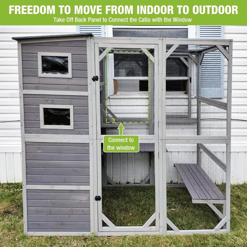 House Catio Outdoor Cat Enclosure 76.8 Large Kitty Shelter for Cats Outdoor Patio, Large Weatherproof Cat Cage with Window