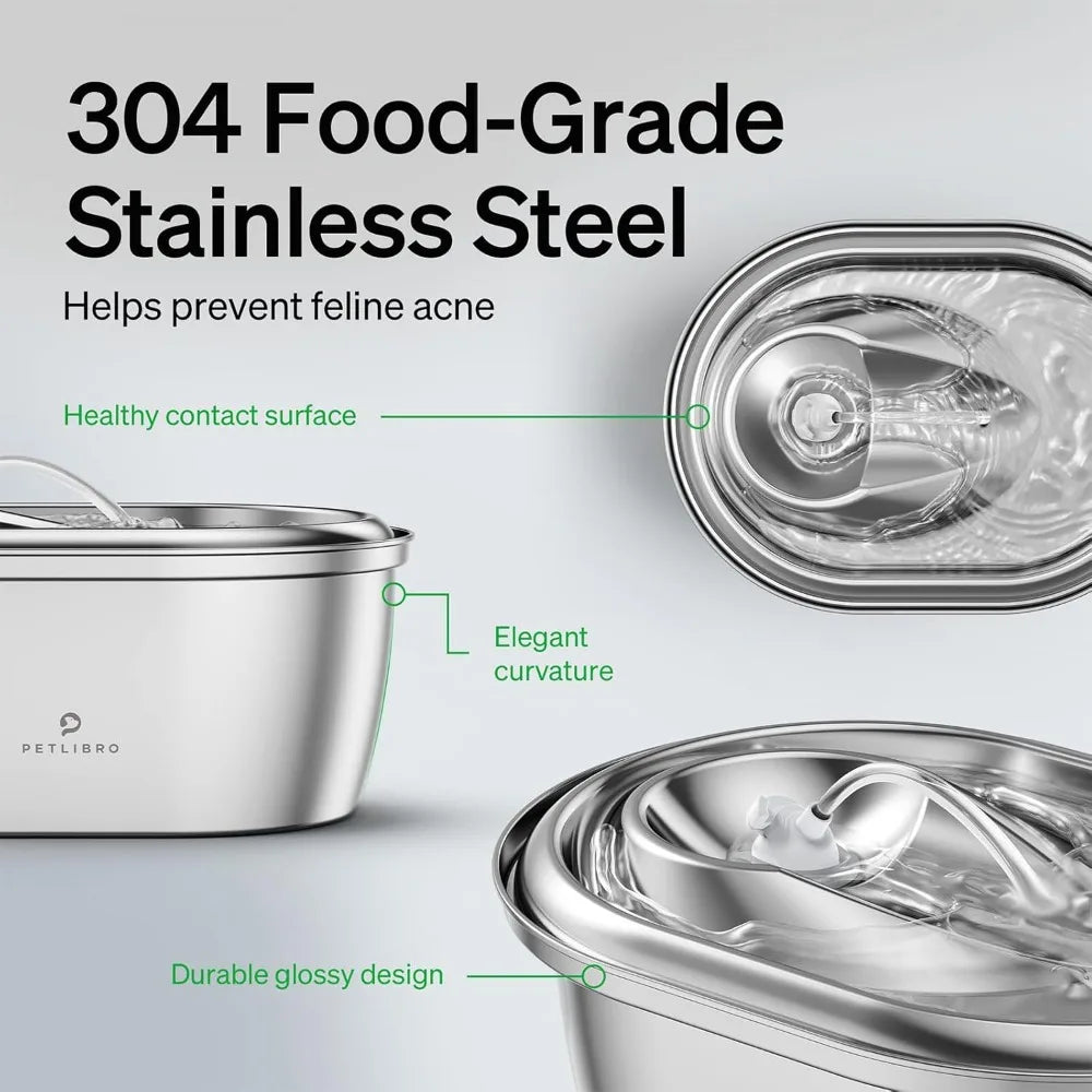 Stainless Steel Cat Water Fountain, 101oz/3L Pet Water Fountain for Cats Inside, Food-Grade Dog Water Fountain, Automatic Water