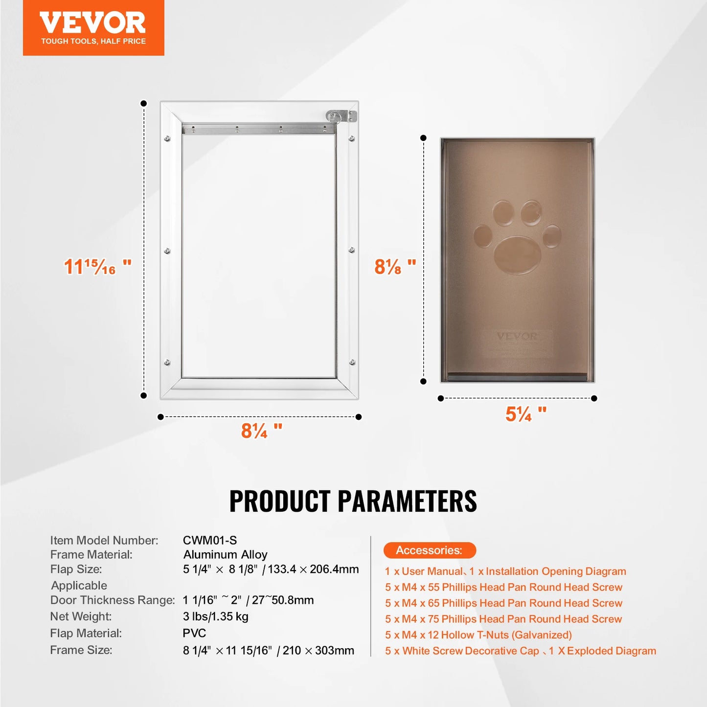 SucceBuy Pet Door Aluminum Frame with Lock and Flap System Weatherproof Doggy Door Easy to Install in Interior or Exterior Doors