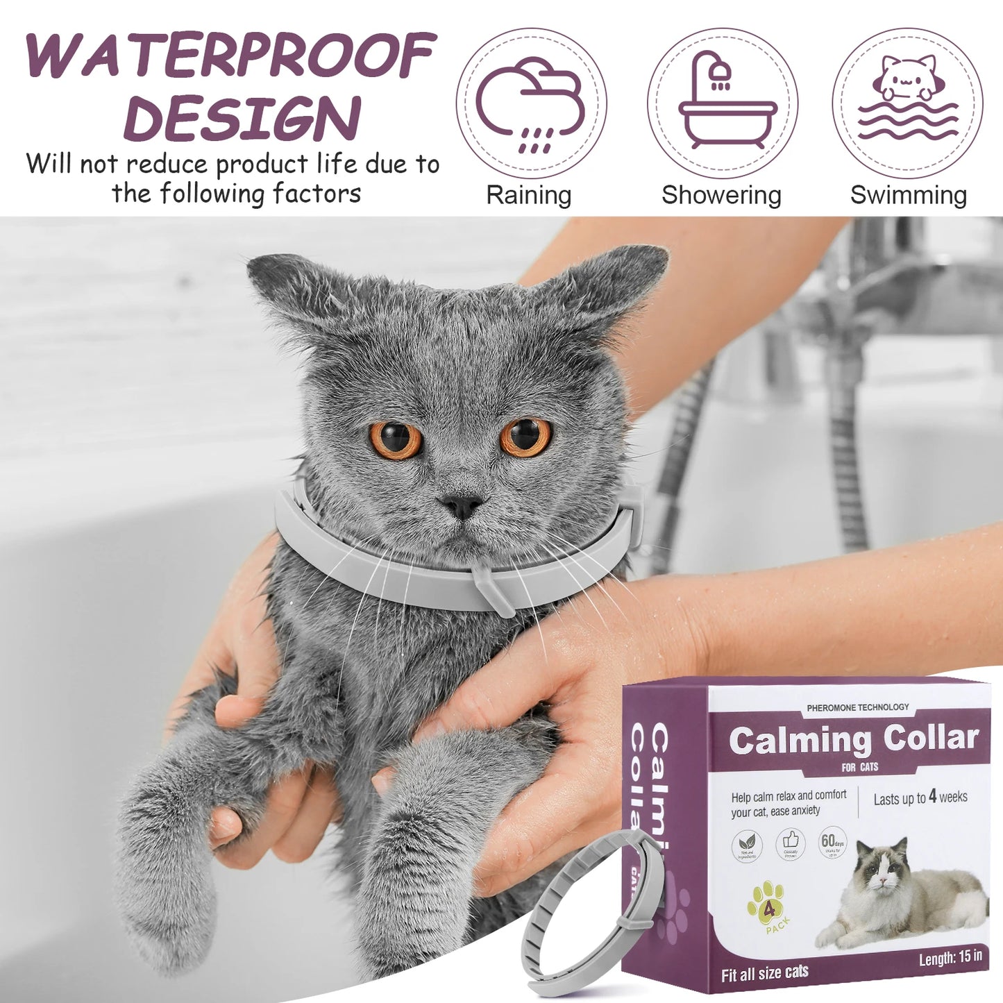 4Pcs Cat Calming Collar Soothing Collar Adjustable Cat Pheromone Collar Helps with Aggression Comfort Cat Calm Collar for Cats