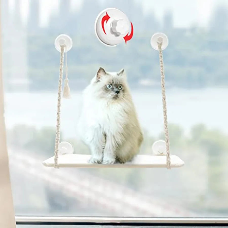 Cat Window Perch Macrame Boho Cat Hammock Wall Mounted Cat Bed for Indoor Cat Pet Resting Seat Safety Space Saving Cat Shelves