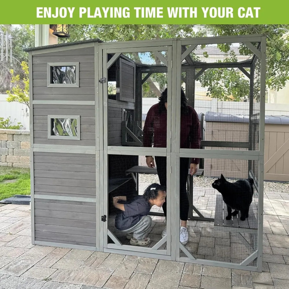 House Catio Outdoor Cat Enclosure 76.8 Large Kitty Shelter for Cats Outdoor Patio, Large Weatherproof Cat Cage with Window