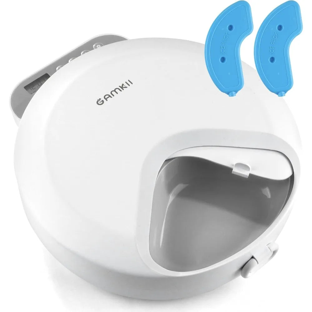 Automatic Cat Feeder Wet Food, Battery Operated Auto Wet/Dry Food Feeder with 2 Ice Packs, Cordless Programmable Timer Pet Auto