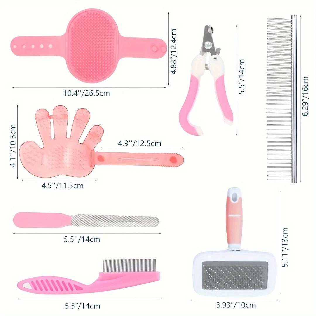 8-Piece Rabbit Grooming Kit with Silicone Brushes and Rubber Bristles - Pet Grooming Set for Small Animals - Includes Nail Clipp