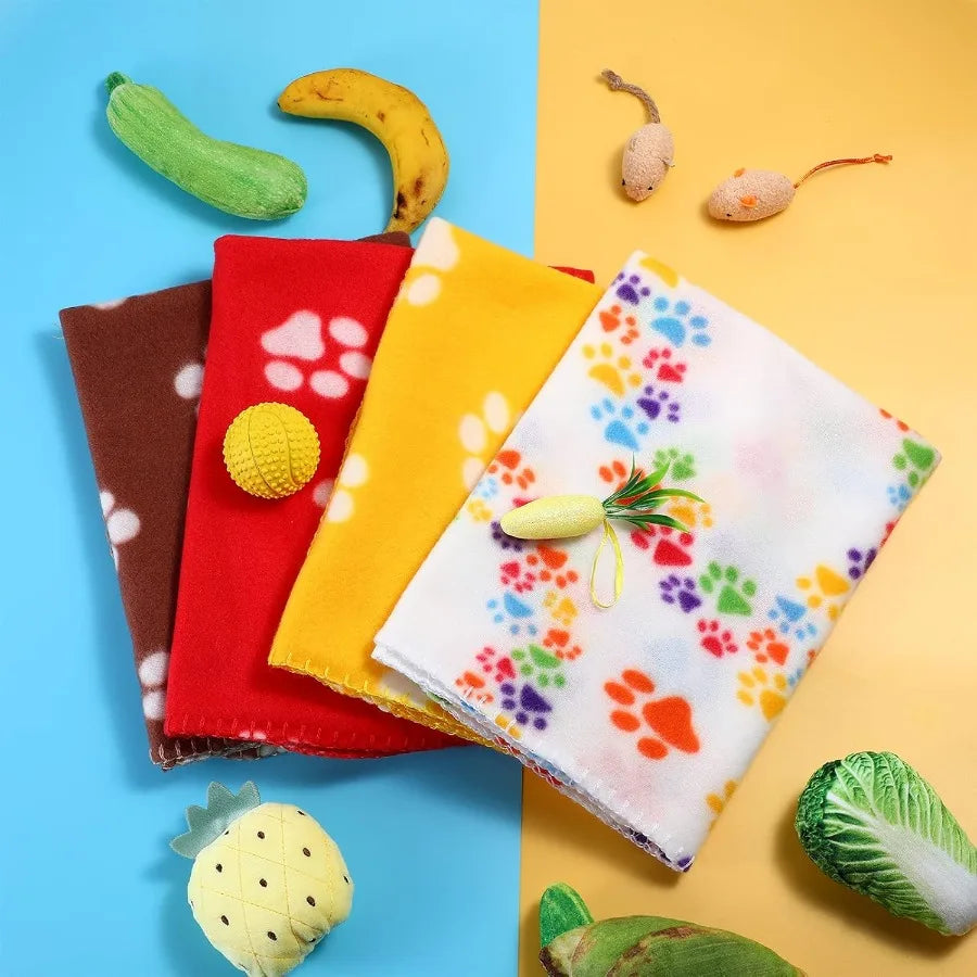 10 Pieces Pet Blankets with Paw Print Design for Dogs and Cats Soft Fleece Sleep Mat Pad Bed Cover for Kittens Puppies and Smal