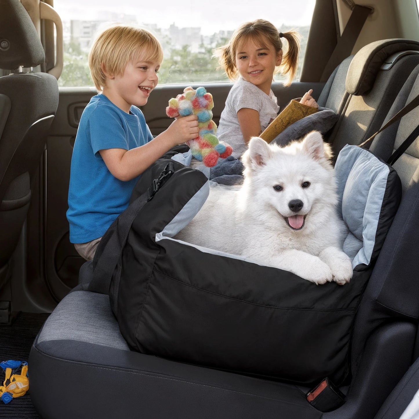 Dog Car Seat Safe & Cozy Travel Bed and Carrier for Small Dogs, Puppies, Pets up to 10 KG, Clip-On Leash & Storage Pockets