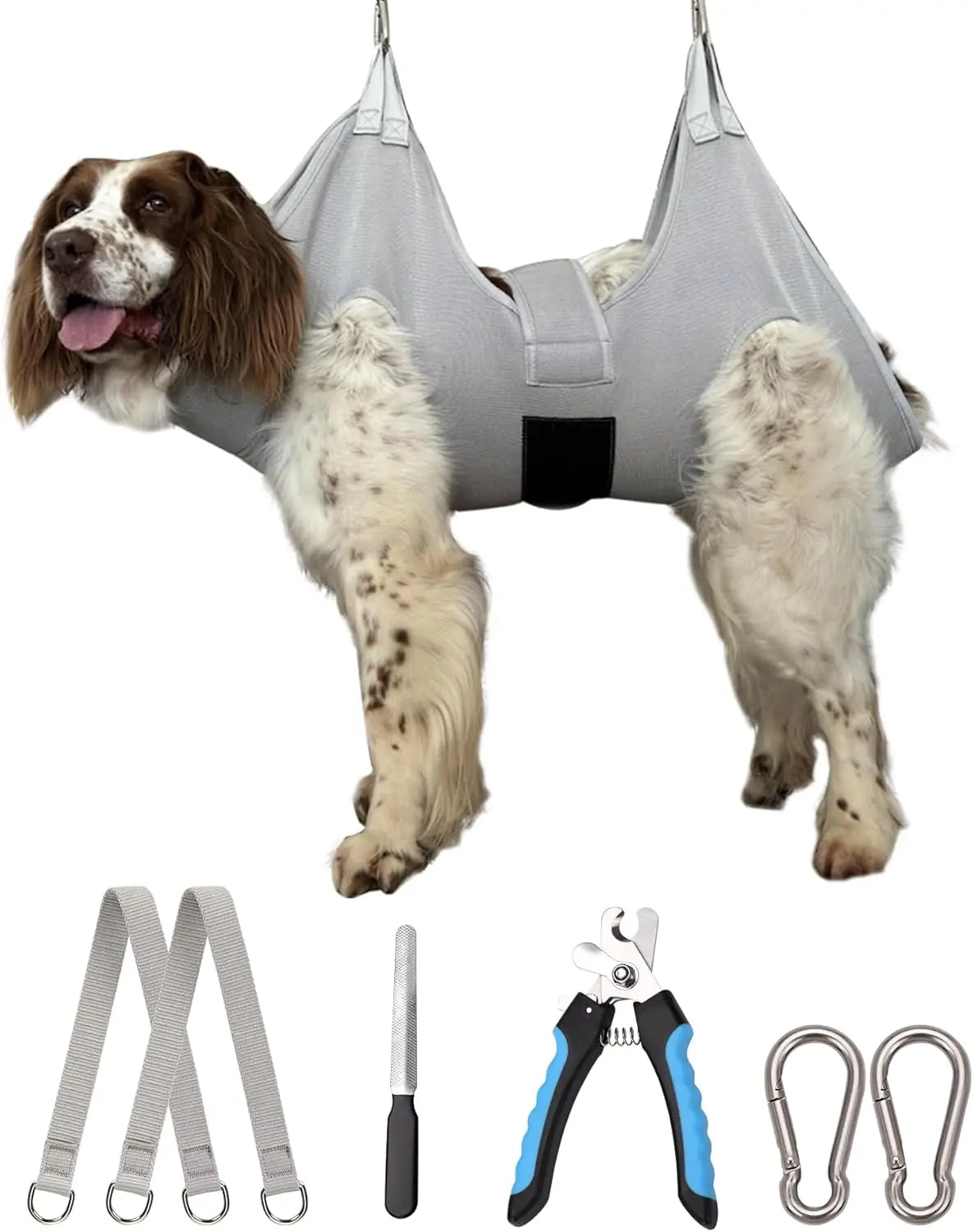 X-Large Dog Grooming Hammock with Thick Neck Support for Nail Trimming, Gray Pet Restraint Holder