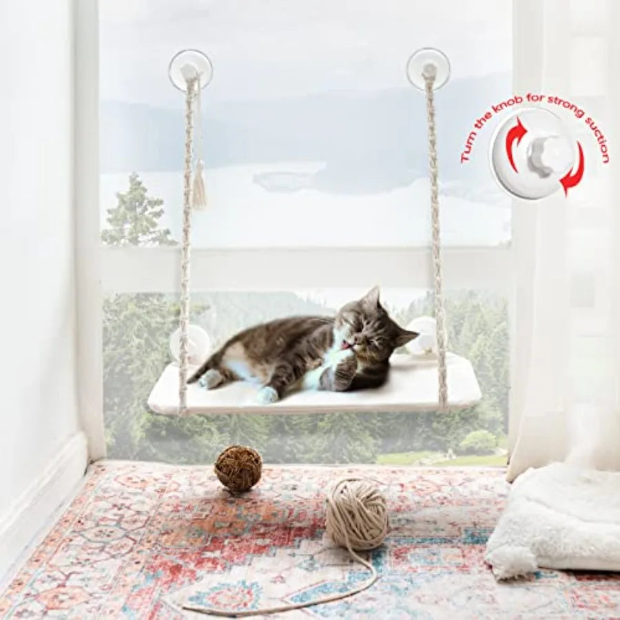 Cat Window Perch Macrame Boho Cat Hammock Wall Mounted Cat Bed for Indoor Cat Pet Resting Seat Safety Space Saving Cat Shelves