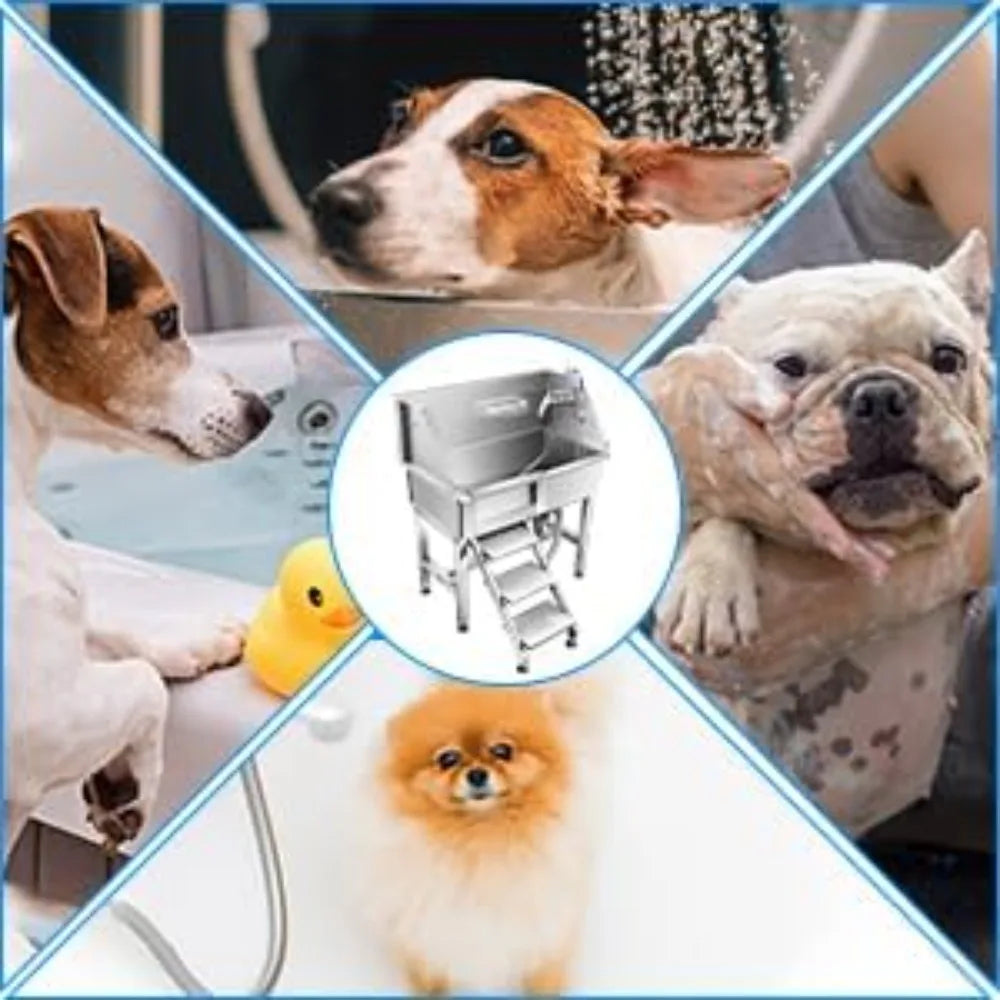 34'' Dog Washing Station for Small Dogs Grooming Tub Bathing Station Professional Pet Wash Station Bathtub for Home with Sliding