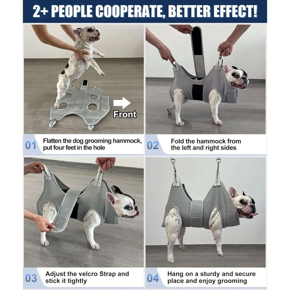 X-Large Dog Grooming Hammock with Thick Neck Support for Nail Trimming, Gray Pet Restraint Holder