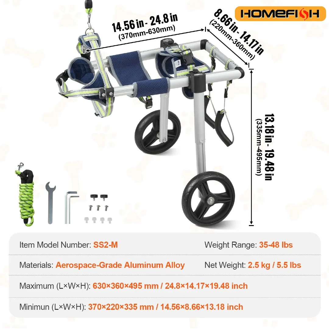 SucceBuy 2 Wheels Dog Wheelchair for Back Legs Pet Wheelchair Dog Cart/Wheelchair for Disabled Paralysis Hind Limb Weak Pet