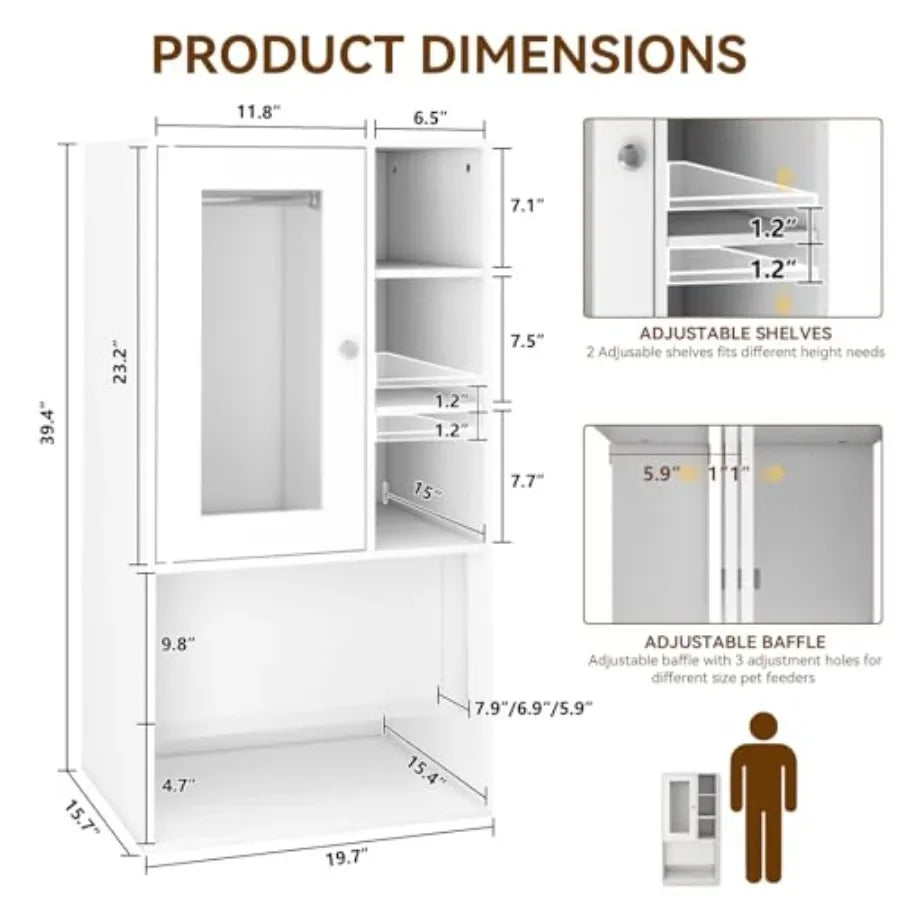 Dog Feeding Station for Automatic Feeder Dog Cat Food Storage Cabinet with Hanging Rods Adjustable Panel Hidden Automatic Pet F