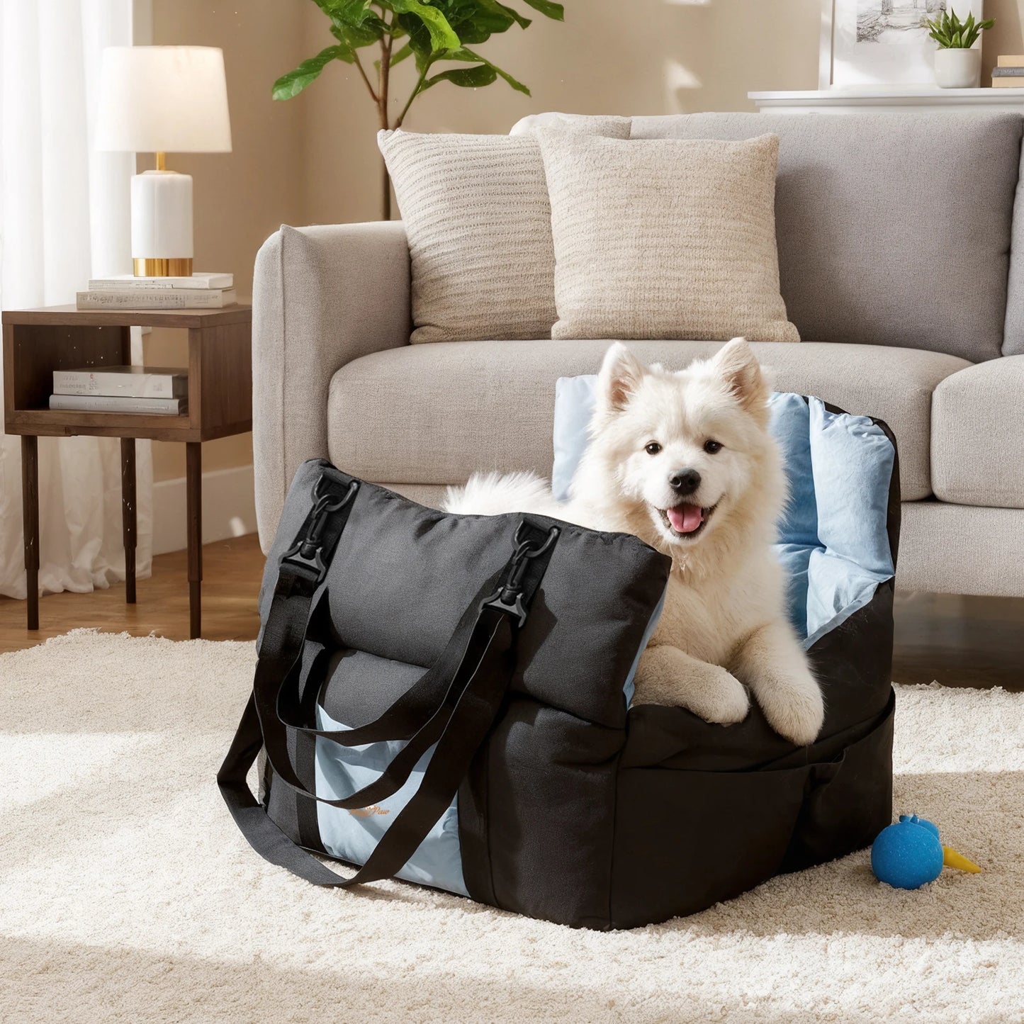 Dog Car Seat Safe & Cozy Travel Bed and Carrier for Small Dogs, Puppies, Pets up to 10 KG, Clip-On Leash & Storage Pockets