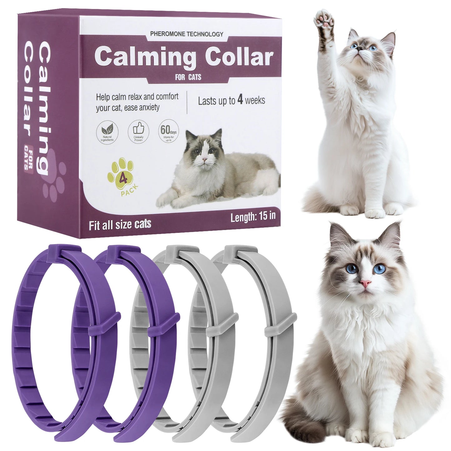 4Pcs Cat Calming Collar Soothing Collar Adjustable Cat Pheromone Collar Helps with Aggression Comfort Cat Calm Collar for Cats