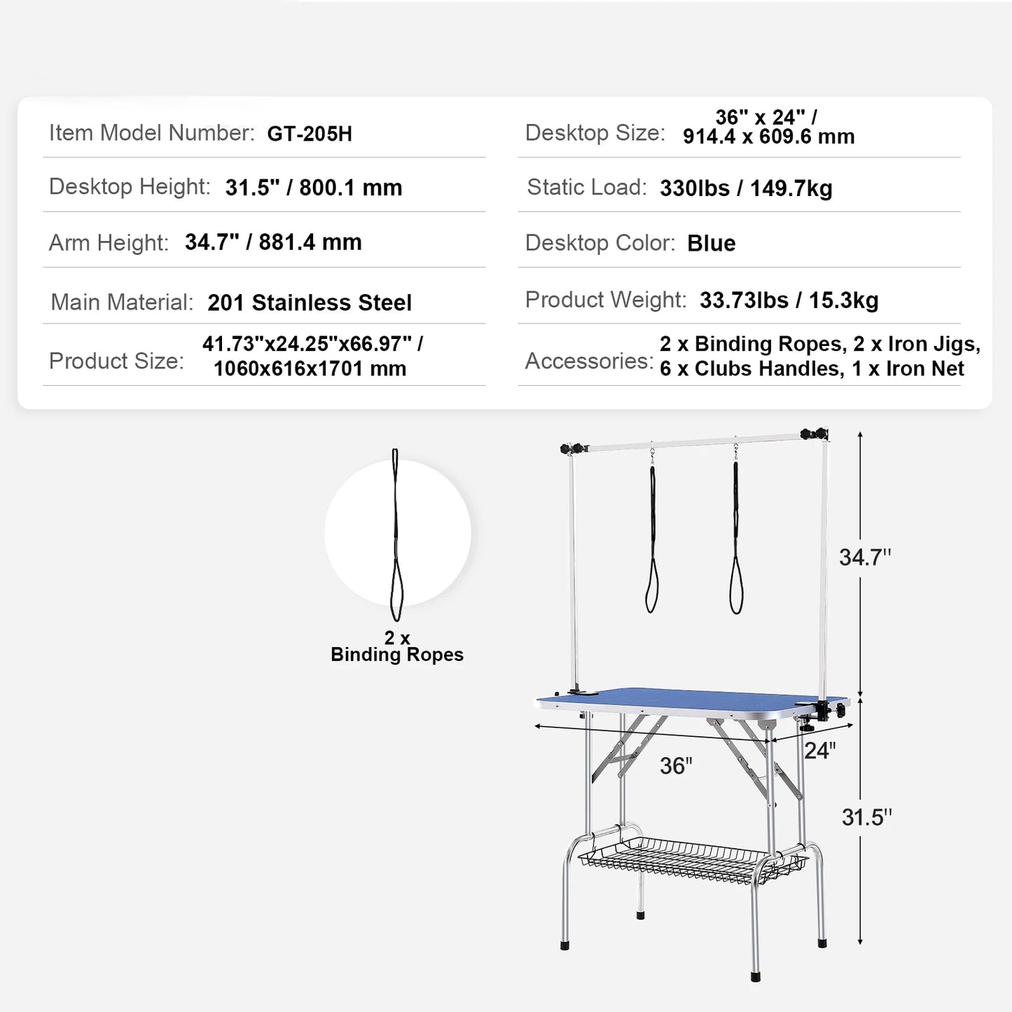 SucceBuy Pet Grooming Table Two Arms w/ Clamp Dog Grooming Station Foldable Pets Stand for Medium Small Dogs with Grooming Loop