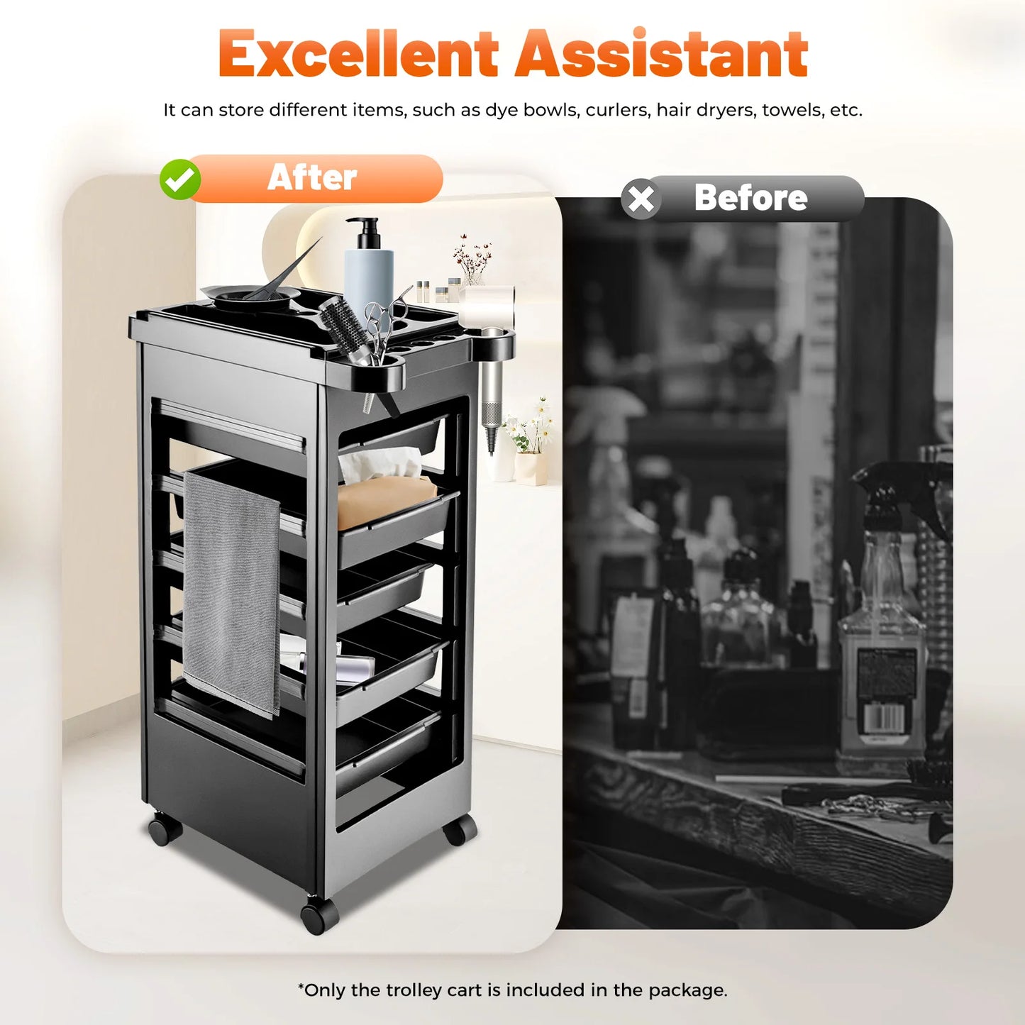 Salon Trolley Cart with Wheels 5 Drawers Salon Spa Styling Station Trolley Equipment Rolling Storage Tray Cart Organizer Cart