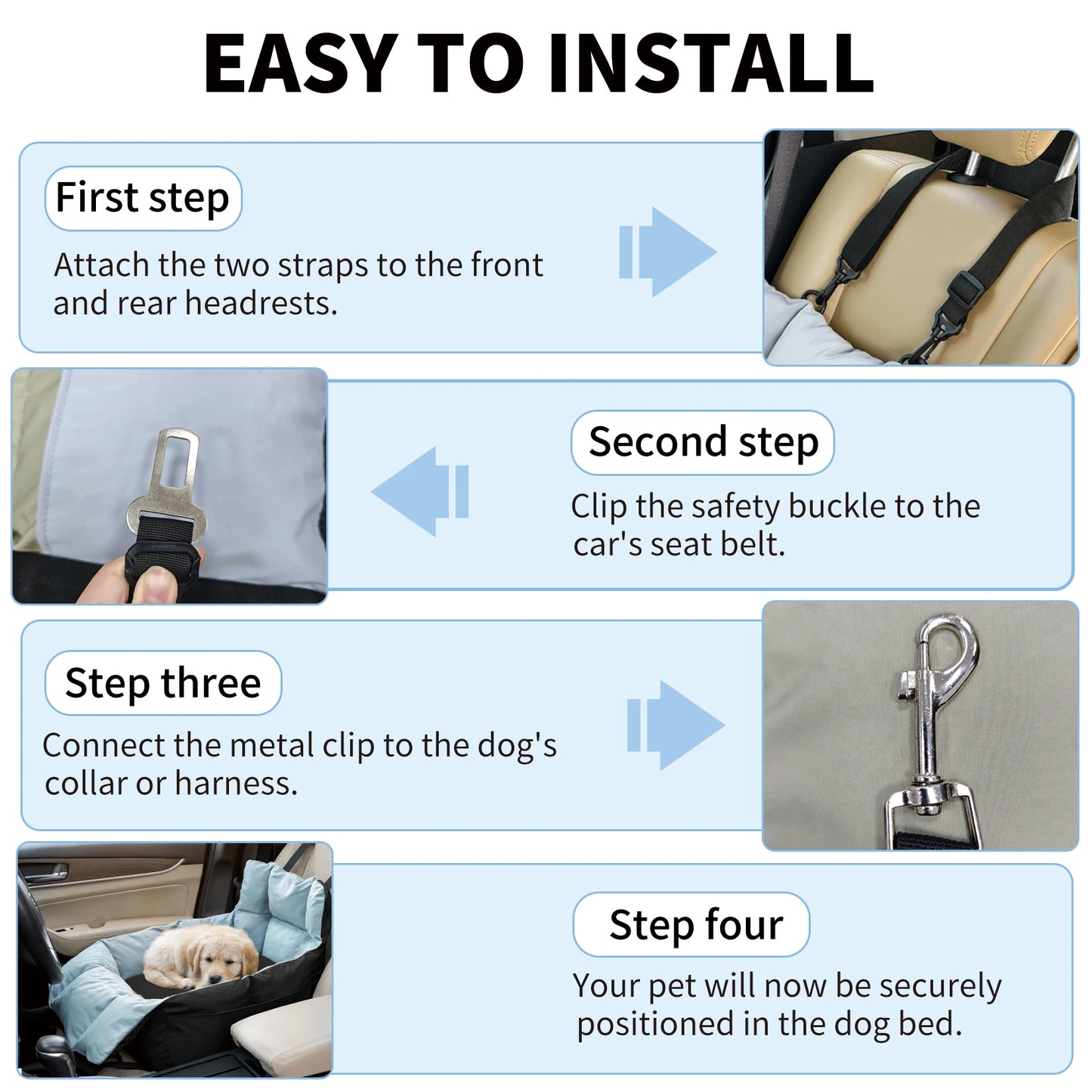 Dog Car Seat Safe & Cozy Travel Bed and Carrier for Small Dogs, Puppies, Pets up to 10 KG, Clip-On Leash & Storage Pockets