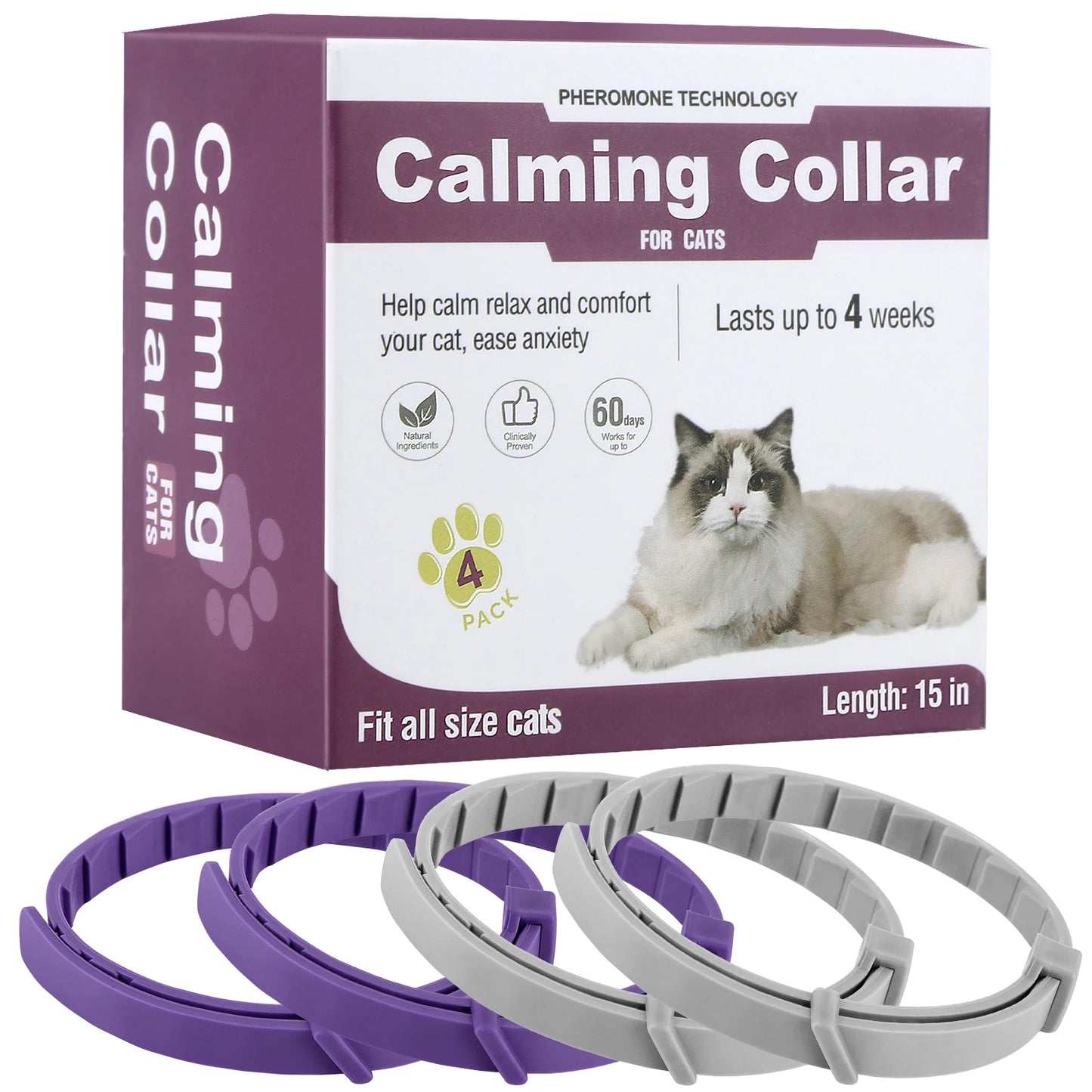 4Pcs Cat Calming Collar Soothing Collar Adjustable Cat Pheromone Collar Helps with Aggression Comfort Cat Calm Collar for Cats