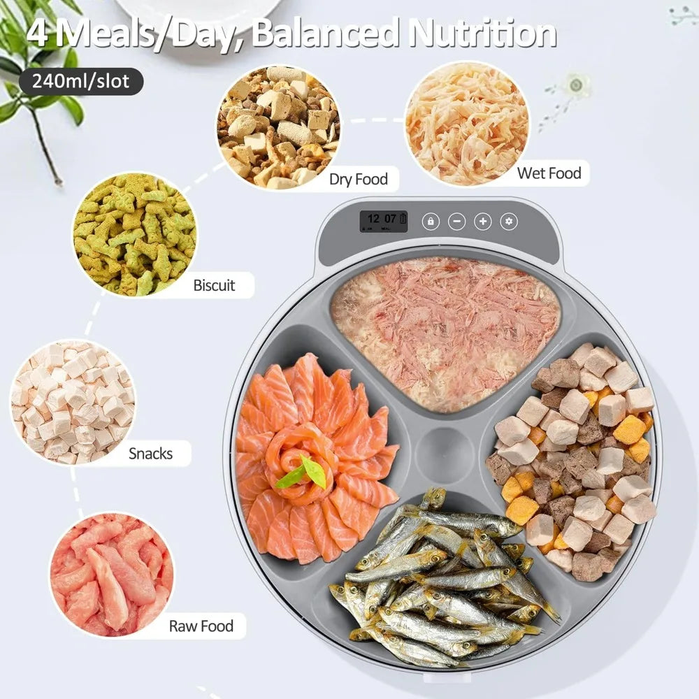 Automatic Cat Feeder Wet Food, Battery Operated Auto Wet/Dry Food Feeder with 2 Ice Packs, Cordless Programmable Timer Pet Auto