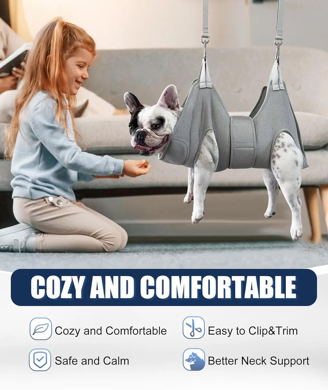 X-Large Dog Grooming Hammock with Thick Neck Support for Nail Trimming, Gray Pet Restraint Holder