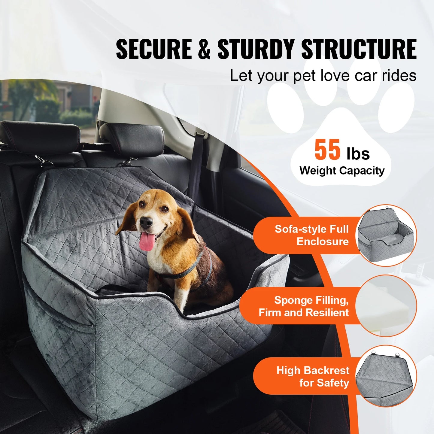 SucceBuy Dog Car Seat Dog Booster Seat for Car with A Storage Pocket Sponge Filling Car Bed for Medium Large Dog up to 55 lbs